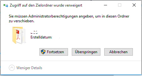 Die Fehlermeldung Zugriff auf den Zielordner wurde verweigert.