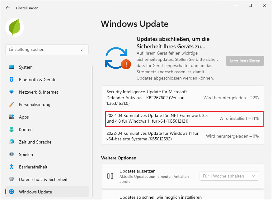 Windows-Update für .NET Framework 3.5 und 4.8