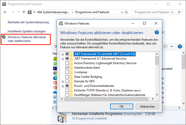 Aktivieren Sie .NET Framework 3.5
