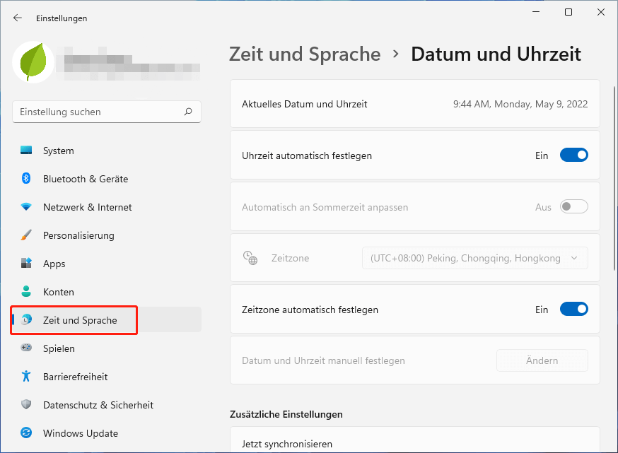 Systemdatum und -uhrzeit