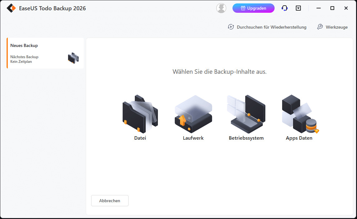 Die Benutzeroberfläche von EaseUS Todo Backup.