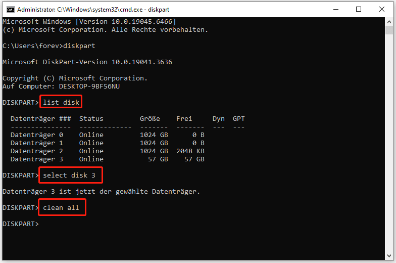 BitLocker-verschlüsseltes Laufwerk mit DiskPart-Befehlen sicher löschen.