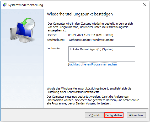 Klicken Sie auf Fertig stellen.