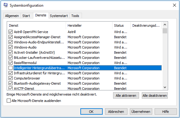 Den intelligenten Hintergrundübertragungsdienst deaktivieren