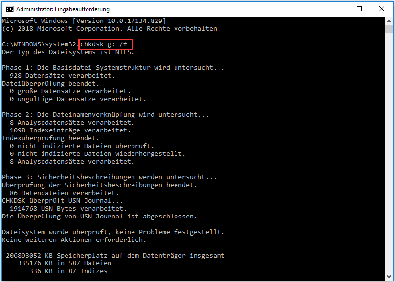 chkdsk n: /f