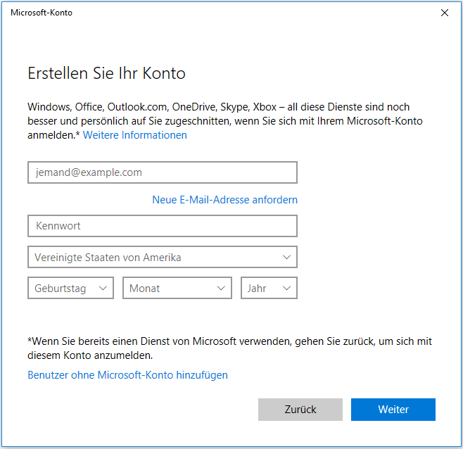 Konto unter Windows 10 erstellen 1