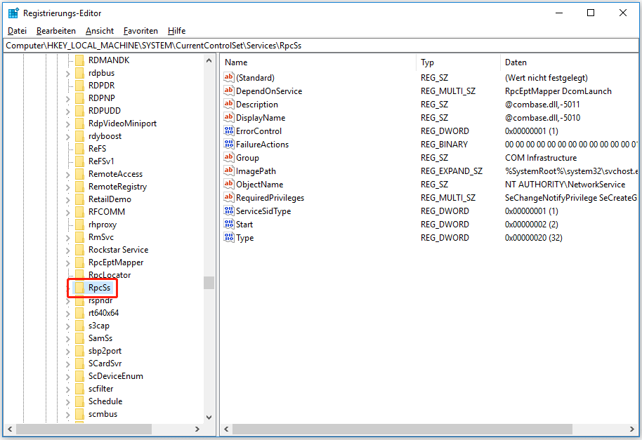 Suchen Sie RpcSs.