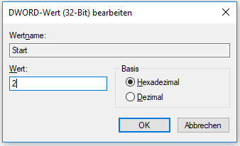 Geben Sie 2 in Wert ein und klicken Sie auf OK.