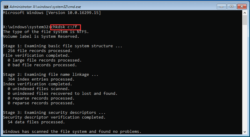chkdsk c: /f