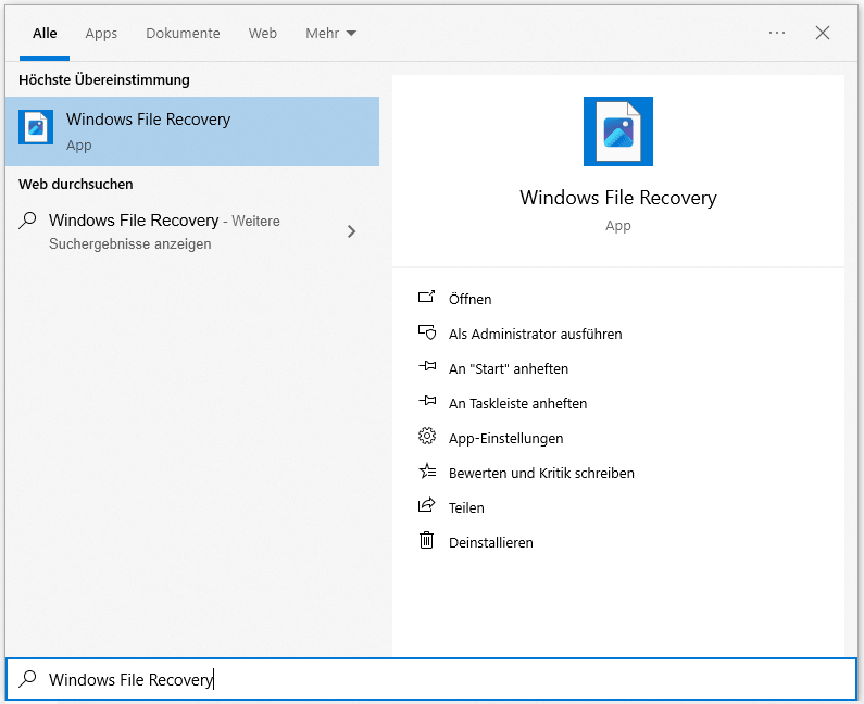 Klicken Sie auf „Öffnen“, um „Windows File Recovery“ zu starten