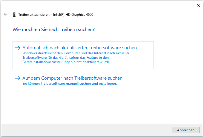 Automatisch nach aktualisierter Treibersoftware suchen