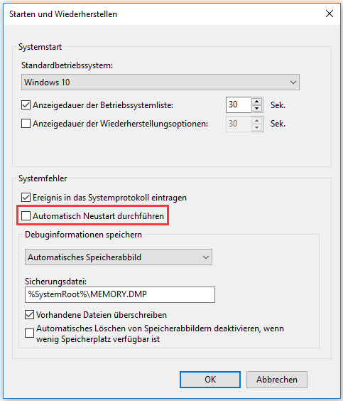 Automatisch Neustart durchführen