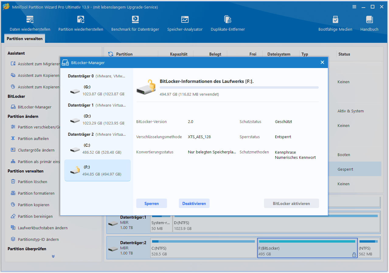 Das Popup-Fenster über weitere Informationen des BitLocker-Laufwerks.