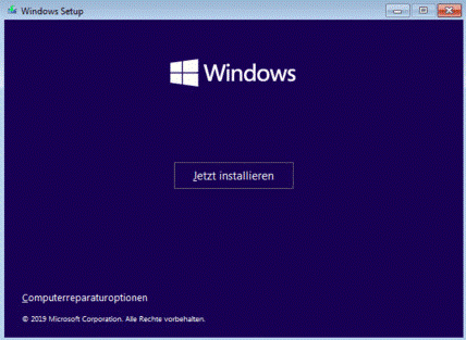 Jetzt Windows installieren klicken