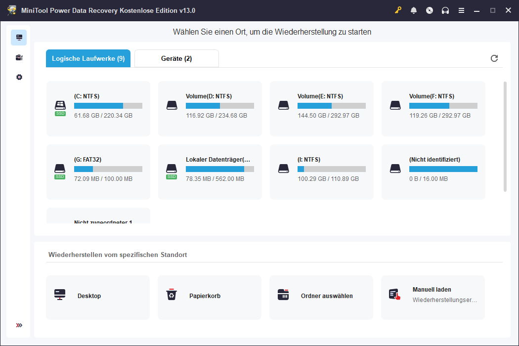 Die Hauptoberfläche von MiniTool Power Data Recovery