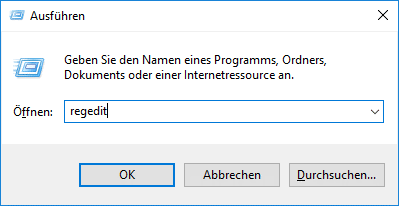 regedit in Ausführen eingeben, um den Registrierungs-Editor zu öffnen.