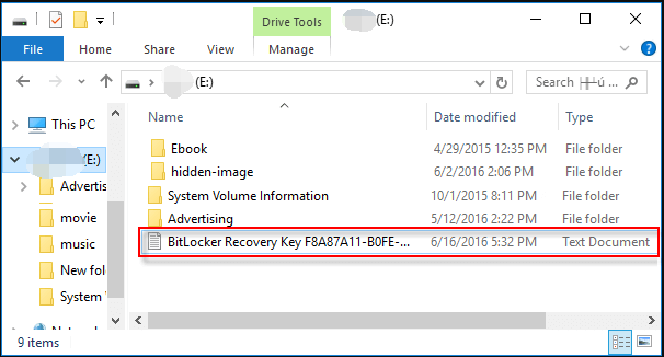 BitLocker-Wiederherstellungsschüssel über Datei-Explorer in USB finden.