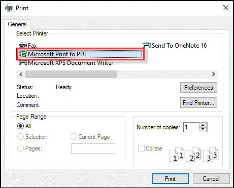 Über „Microsoft Print to PDF“ PDF-Datei finden.