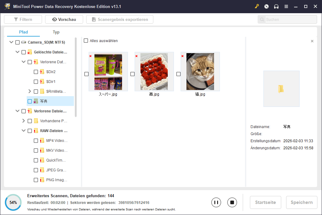 Verlorene Dateien im MiniTool Power Data Recovery anzeigen.