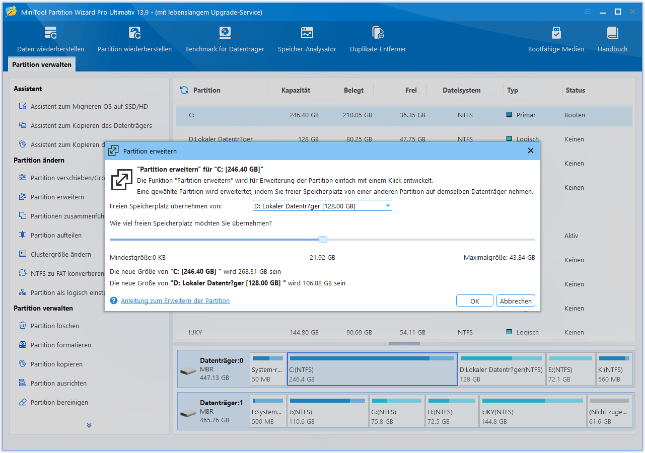 Im MiniTool Partition Wizard Vorgang übernehmen