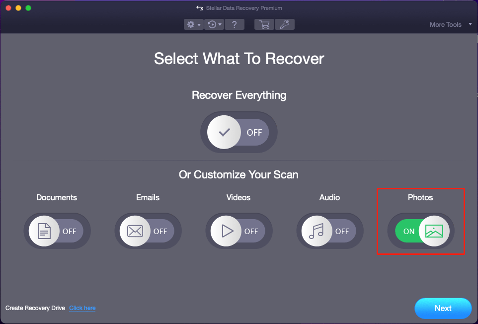 Fotos zur Wiederherstellung in Stellar Data Recovery for Mac auswählen.