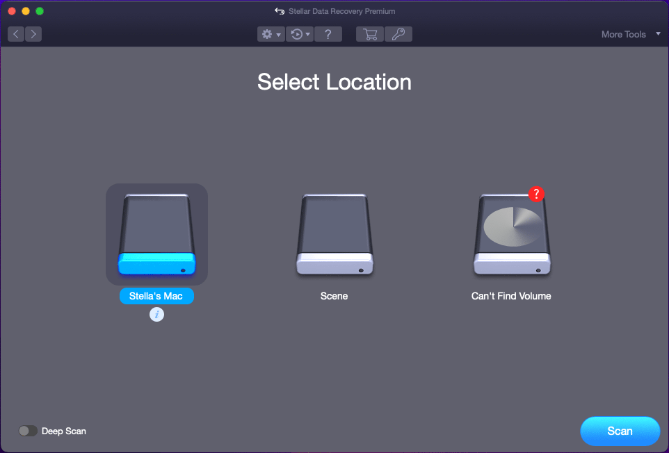 select the target drive to scan for deleted photos