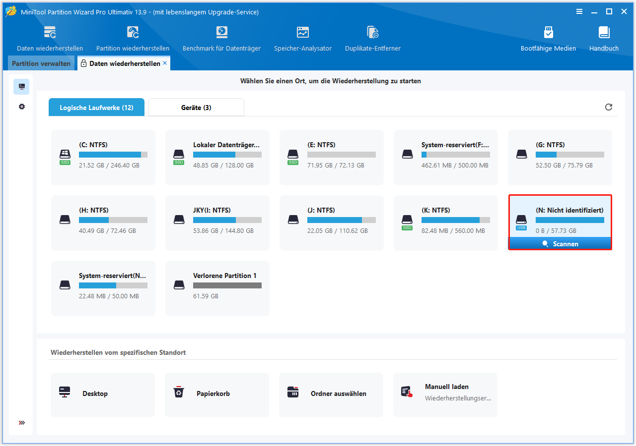 Starten Sie den Scanvorgang für das RAW-Laufwerk mit MiniTool Partition Wizard.
