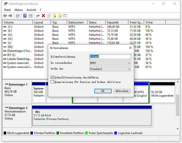 Wählen Sie „NTFS“ aus und speichern Sie die Änderungen.