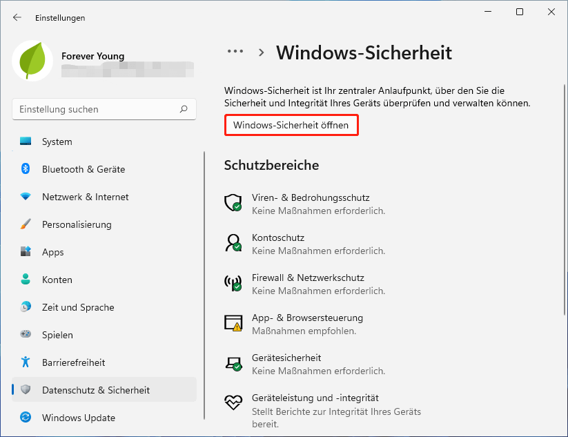 Windows-Sicherheit öffnen in Windows 11.