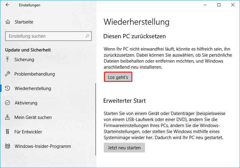 Klicken Sie auf die Option Los geht’s