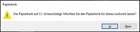 Fehlermeldung von Papierkorb