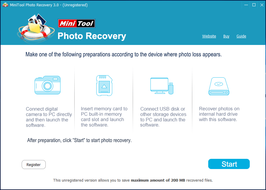 Startseite von MiniTool Photo Recovery