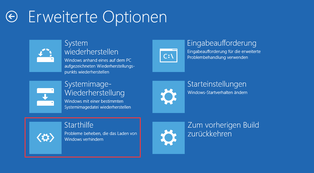 Starthilfe in WinRE Windows 10