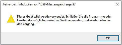 Fehler beim Abdocken von „USB-Massenspeichergerät“