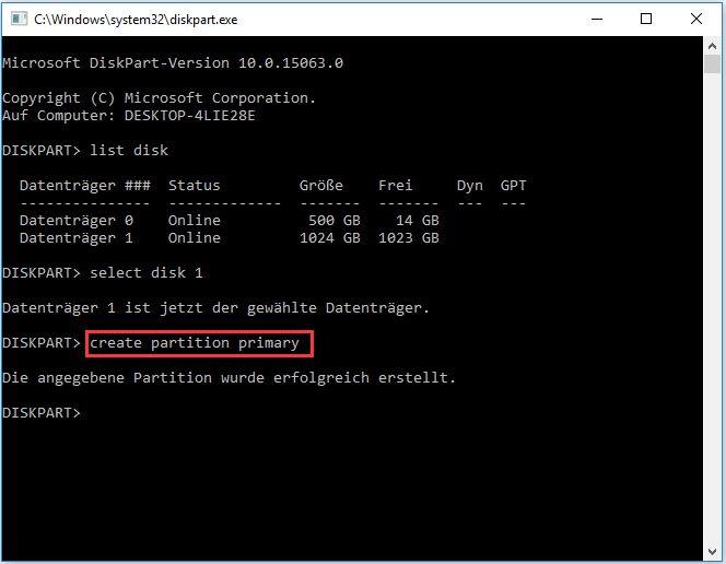 create partition primary