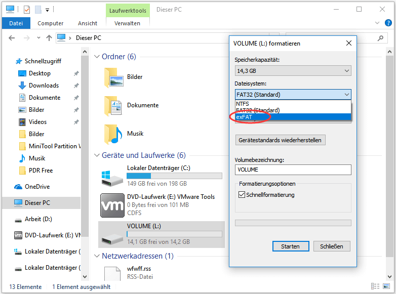 Mit Windows Explorer USB-Stick in exFAT formatieren