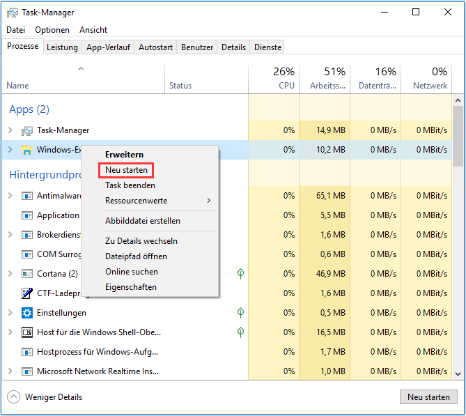 Windows-Explorer neu starten
