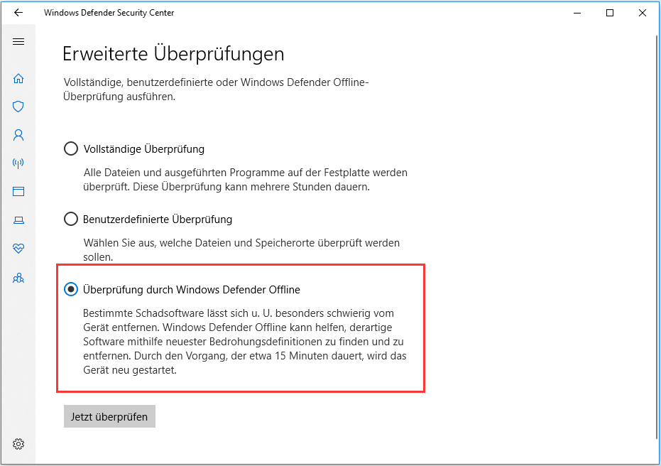 Überprüfung durch Windows Defender Offline
