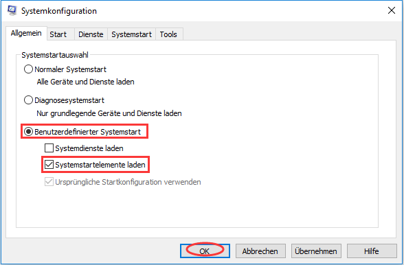 Startstartelement laden