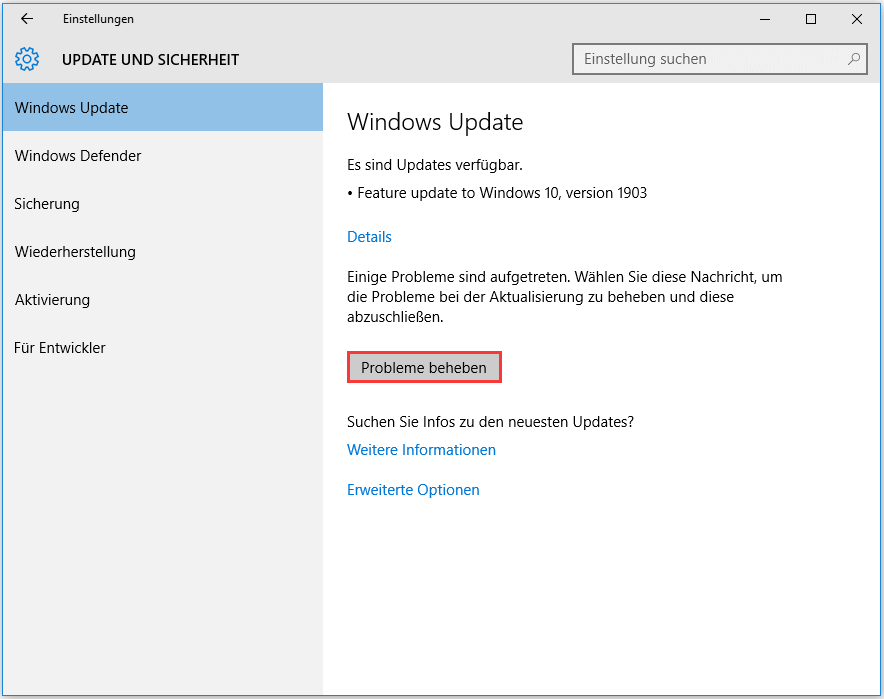 Probleme beheben unter Windows Update