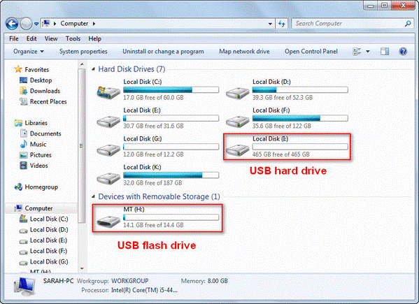 USB-Stick und USB-Festplatte werden anders vom Computer erkannt