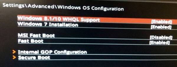 Einstellungen für Windows 8.1/10 WHQL Support