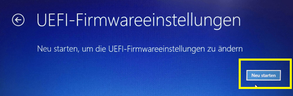 UEFI-Firmwareeinstellungen neu starten