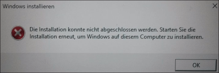 Windows konnte die Installation nicht abschließen