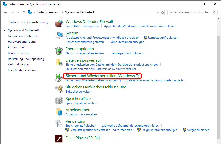 Sichern & Wiederherstellen (Windows 7)