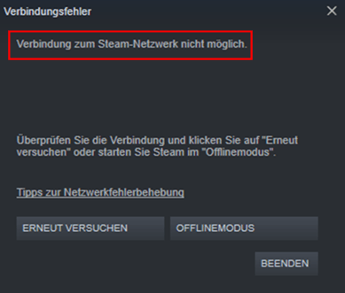 Verbindung zum Steam-Netzwerk nicht möglich