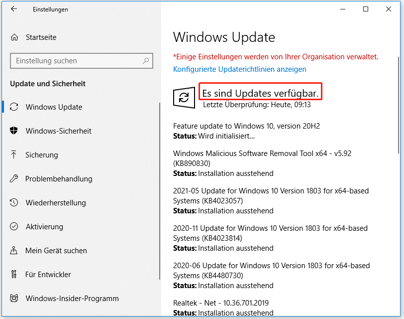 Wenn Sie Es sind Updates verfügbar sehen, rufen Sie die offizielle Website von Microsoft auf, um die neueste Windows-Version herunterzuladen und zu installieren.