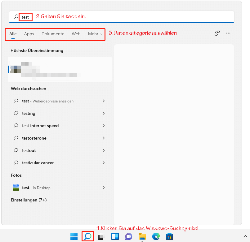 Verwenden Sie die Windows-Suche, um nach einer Datei zu suchen