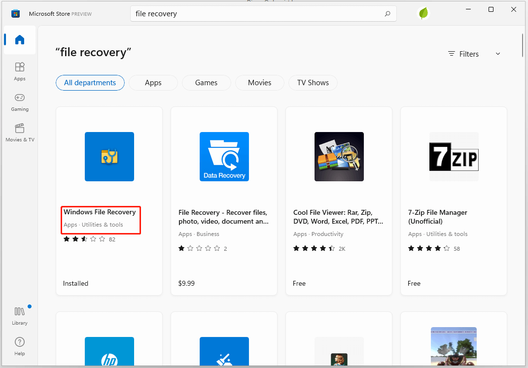 Holen Sie sich die Windows File Recovery aus dem Microsoft Store