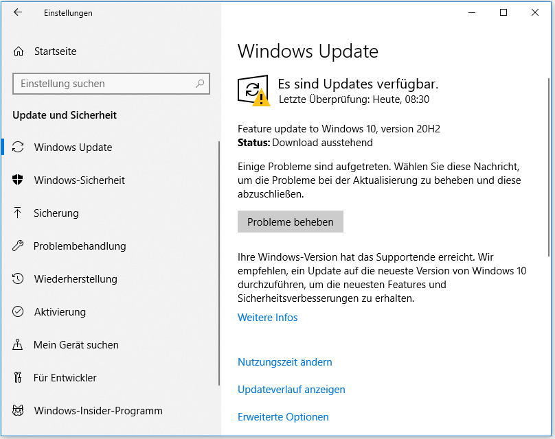 Überprüfen Sie das Windows-Upgrade
